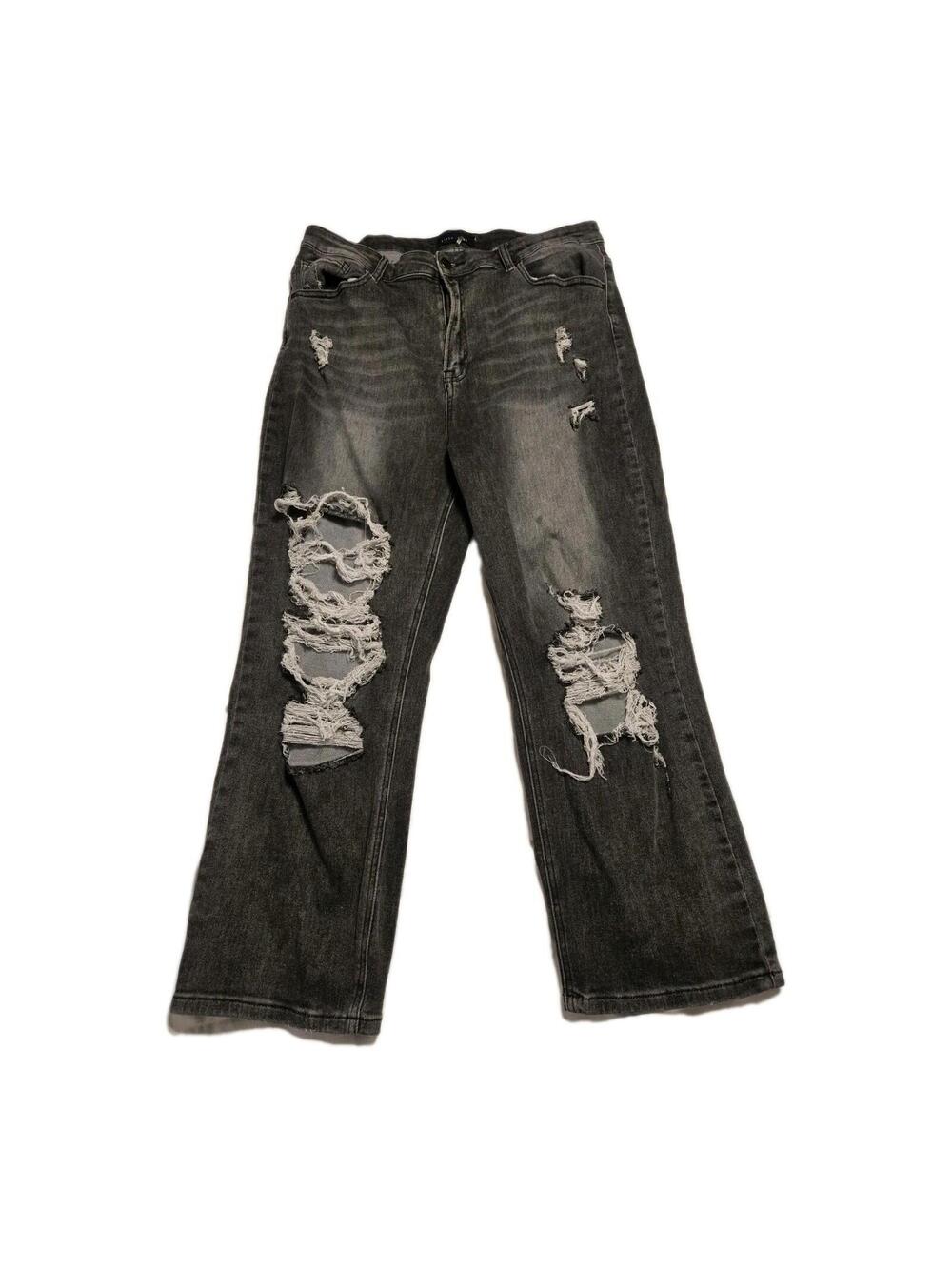 RISEN Women's Jeans Size Sz 20 Black High Rise Distressed Straight Leg Acid Wash